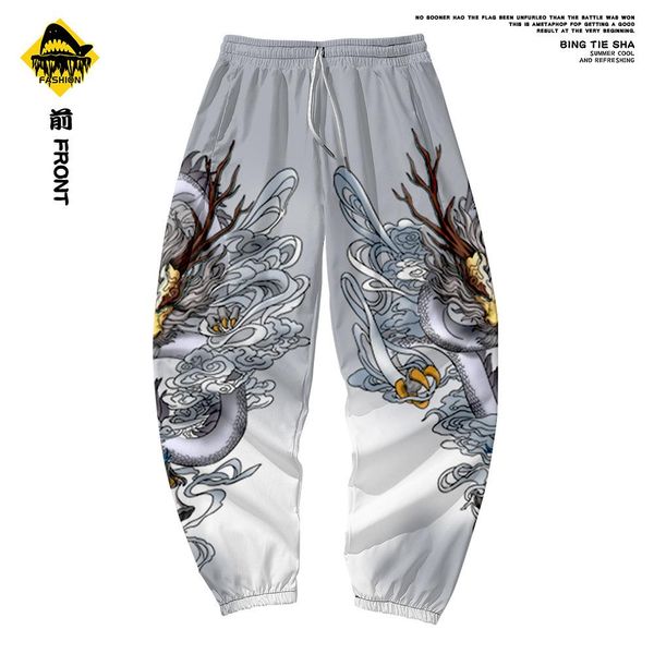 

pants men casual joggers dragon print cargo trousers streetwear 2022 summer hip hop pants sportswear clothing, Black