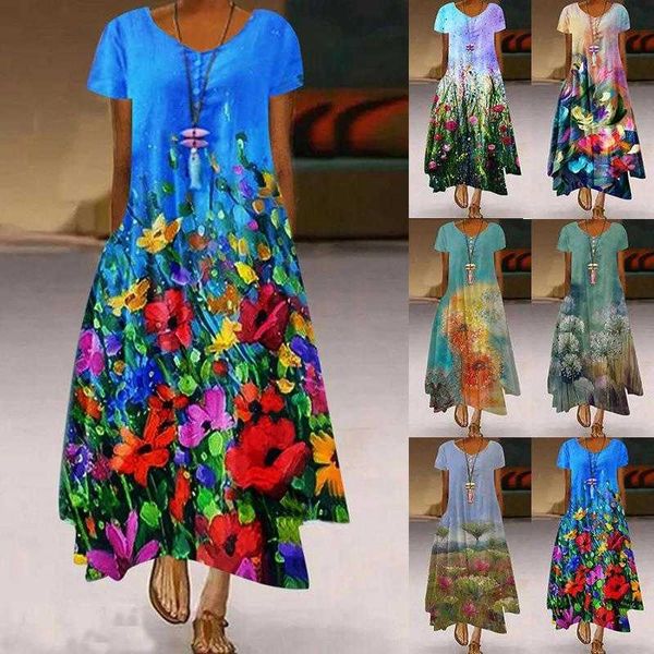 

summer print short sleeve dress womens hem irregular animal long, Black;gray