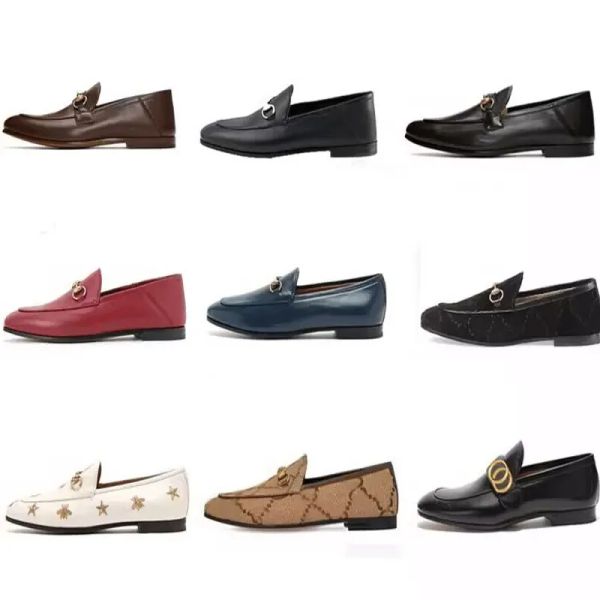 

classic women dress shoes 100% cowhide designer shoes metal buckle lady shoes leather letter flat shoe mules princetown men trample lazy mkn, Black