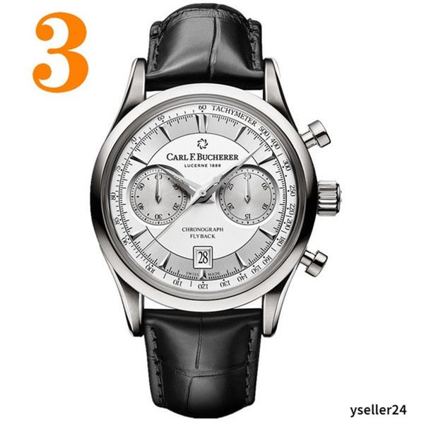 

2021 men luxury watches six stitches series all dials work mens quartz watch carlf brand clock fashion round shape260a, Slivery;brown