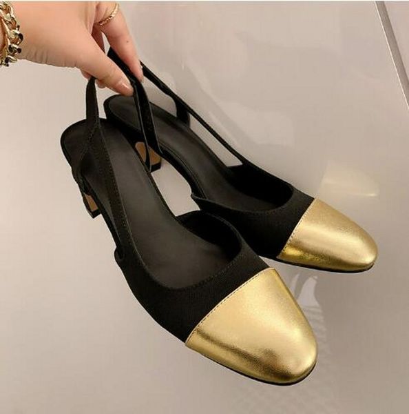 

fashion mixcolor gold silver slingbacks women high chunky heel summer sandals lady wedding dress shoes, Black