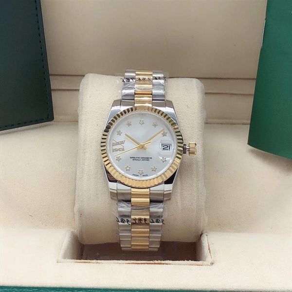 

fashion women's watch multi color dial 31mm small female watch star model stainless steel belt mechanical automatic movement 238d, Slivery;brown