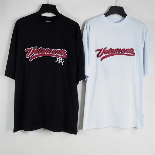 

26% off chaopai vtm heavy industry letter embroidery short sleeve t-shirt street round neck men's and women's casual loose tee, White;black