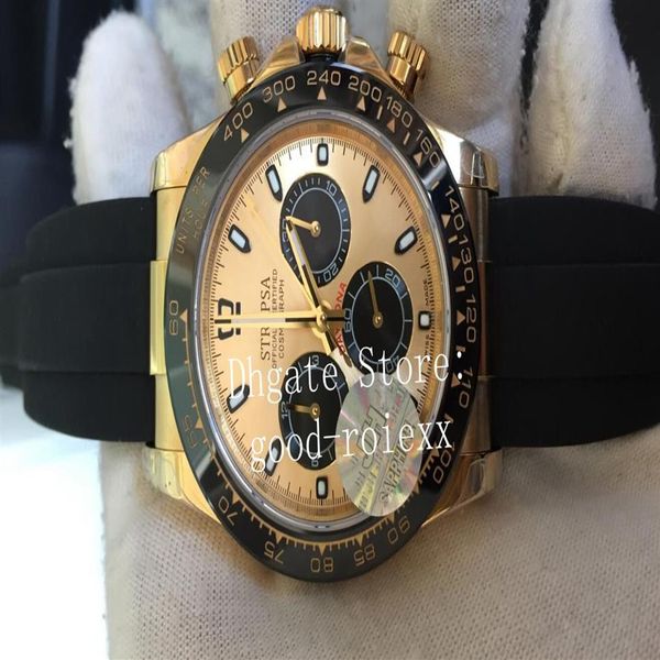

mens chronograph watches automatic cal 4130 movement yellow gold watch men ceramic bezel eta cosmograph oysterflex rubber wristwat251t, Slivery;brown