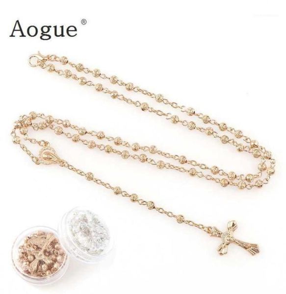 

4mm tiny rose beads rosary necklace with box catholic religious virgin mary charms for men women jewelry prayer beads11358834, Silver