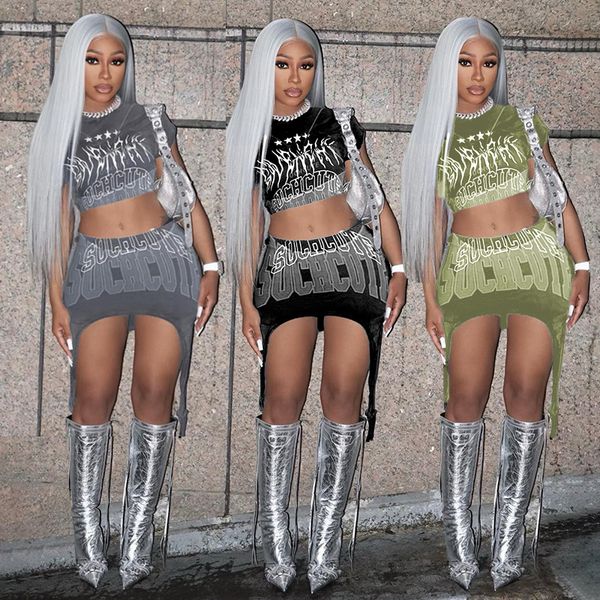

two piece dress women two piece skirt sets summer crop graphic y2k tees streetwear 2 pieces set sweatshirt clothing outfit mini dress 230422, White