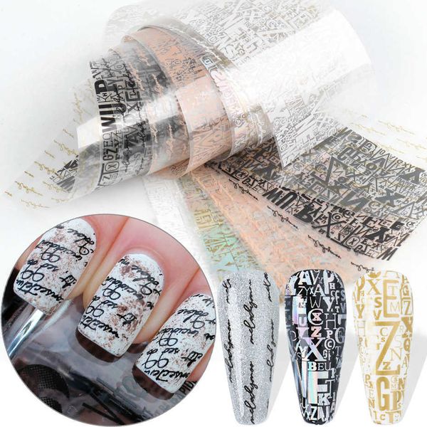 

stickers decals 10pcs english cursive pen writing nail foils black laser fancy font transfer wrap tips cool girl alphabet manicure sticker b