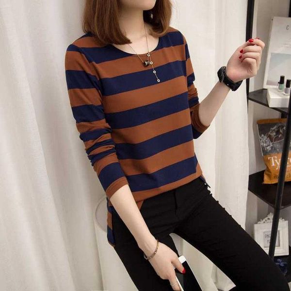 

t-shirt women spring summer style casual shirts lady long sleeve tshirts girls casual striped tees shirs df2015, White