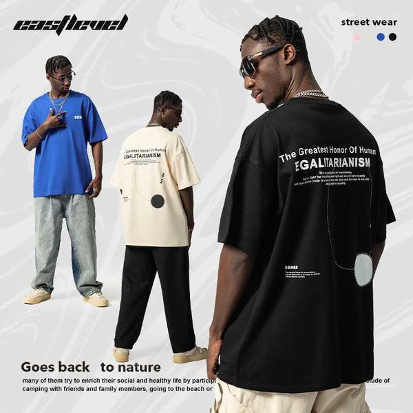 

t shirt american high street fashion label printed short-sleeved men's loose oversize cotton 220g lovers' versatile t-shirt, White;black