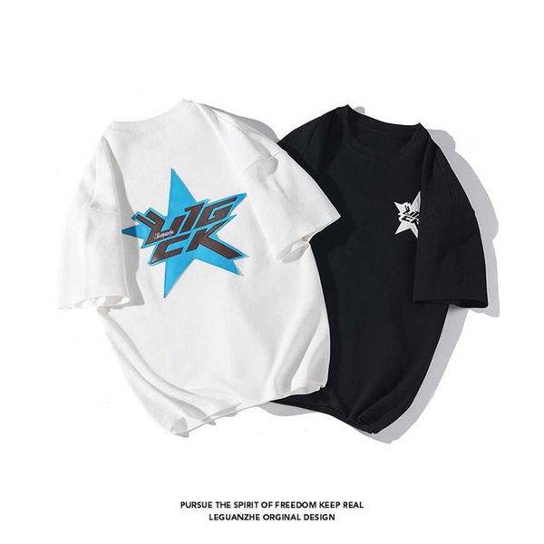 

32% off american short sleeved men's niche design sense oversize street trendy t-shirt couple, White;black
