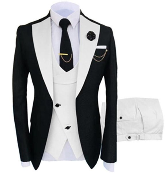 

blazers 3 pcs set blazers jacket vest pants / 2022 fashion new men's casual boutique business oblique breasted vest suit coat trousers, White;black