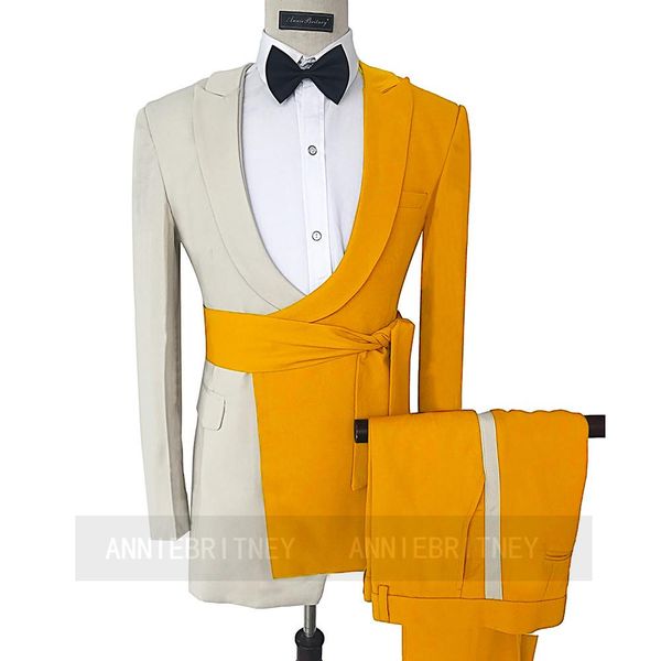 

blazers fashion orange beige men wedding suit belt set custom made men business blazer prom groom tuxedo jacket pants 2 pieces, White;black