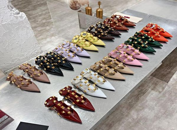 

2021 r women sandals slippers slides fashion summer ladies flats straps sandal woman rivets slide shoes with box5129927, Black