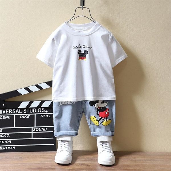 

clothing sets baby boys clothing fashion t-shirtjeans sets summer kids cotton short sleeve denim shorts suits children clothes 230422, White