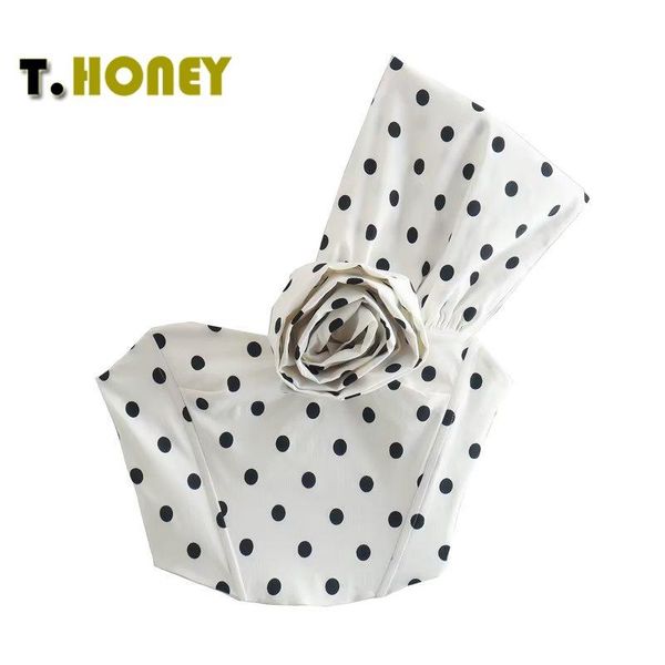 

t-shirt women fashion side zipper camis female chic flower design vest single shoulder polka dots crop, White