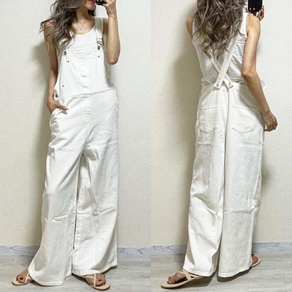 

women's jumpsuits rompers summer women jumpsuit japanese suspenders plain trousers ladies fashion loose all-in-one full length white ca, Black;white
