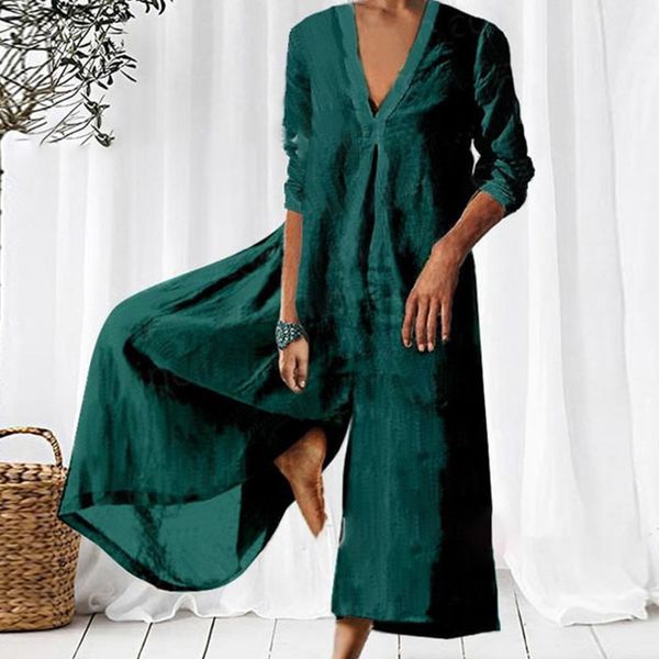 

women's jumpsuits rompers women cotton linen solid loose playsuit overalls casual 3/4 sleeve offcie lady rompers spring vintage v neck, Black;white