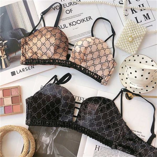 

34% off light luxury suede underwear set women's small chest gathered no steel ring collection side breast adjustment bra, Red;black