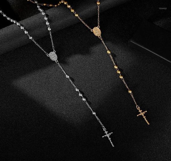 

pendant necklaces fashion personality trend cross rosary necklace jesus hip hop5233045, Silver