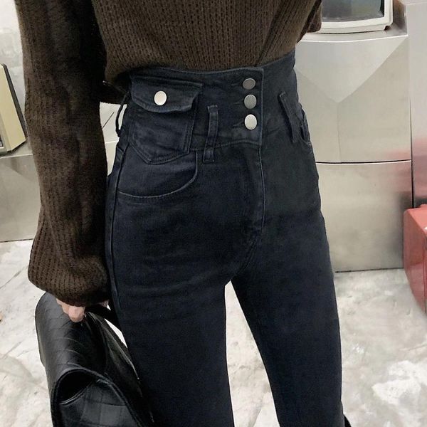 

jeans woman jeans pants winter high waist stretch skinny tappered pants pantalones vaqueros mujer, Blue