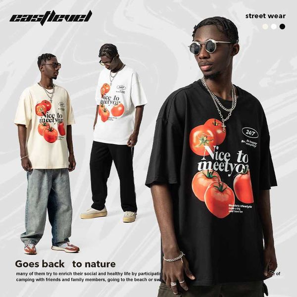 

2023 t shirt american style street fashion 220g short-sleeved men's t-shirt loose oversize pure cotton white t drop shoulder lovers t-s, White;black