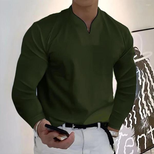 

men's t shirts men fashion v-neck long sleeve shirt, Black