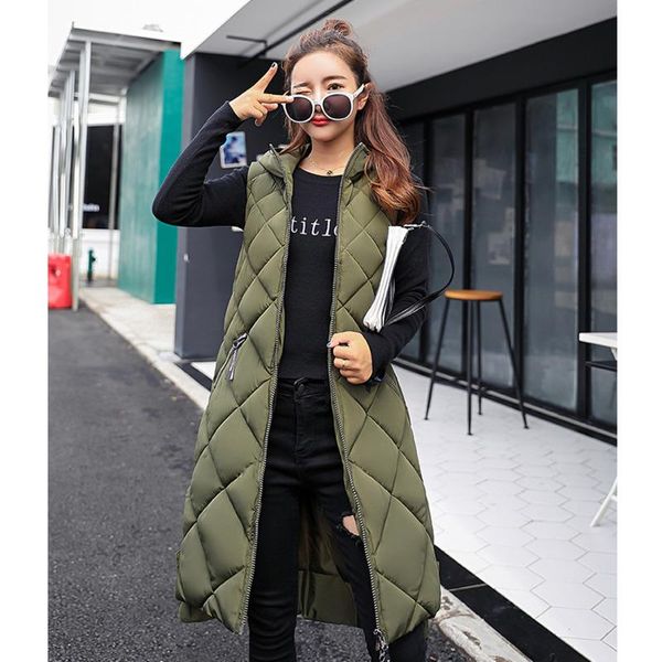 

vests women's sleeveless vest long down padded jacket solid color hooded loose ladies fashion casual warm winter jacket vest women, Black;white