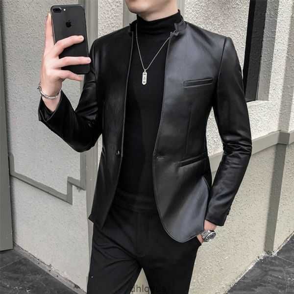 

blazer men faux casual leather slim fit blazer masculino pu suit jacket single button wedding business dress coat ropa hombre 1jsr8, White;black
