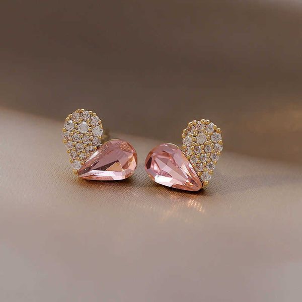 

charm new design sense splicing pink heart-shaped earrings for woman korean fashion jewelry party girls sweet earring accessories aa230421, Golden