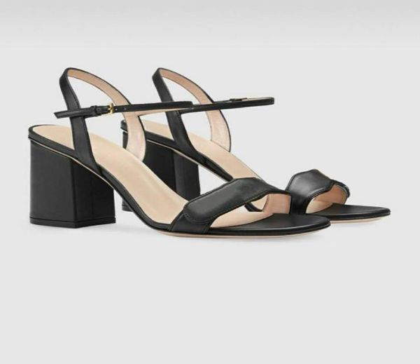 

europclassic high heeled sandals coarse gold letters leather luxuryr suede woman heel shoes metal buckle for letteer sexy8143292, Black