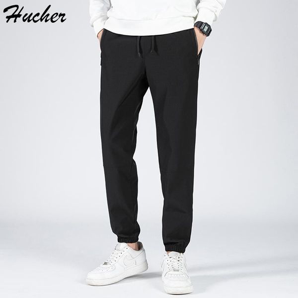 

pants huncher mens baggy pants summer ice silk thin running light weight quick dry trousers male casual pants for men zipper pockets, Black