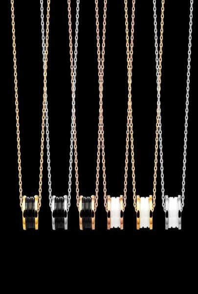 

3 colors stainless steel spring pendant women designer necklaces b letter black and white threaded ceramics necklace 9923092, Silver
