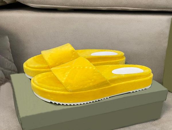 

new slippers cotton sponge logo embossed platform sandals men women shoes black yellow dark pink light blue red flat beach sandal 9204164