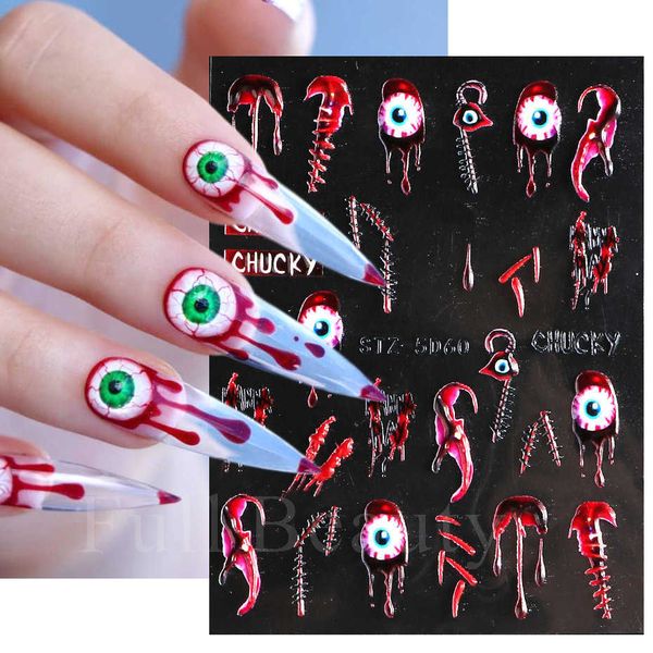 

stickers decals halloween nails acrylic sticker realistic eyes bone spider 5d embossed sliders gel polish engraved decal tips decor chstz5d6, Black