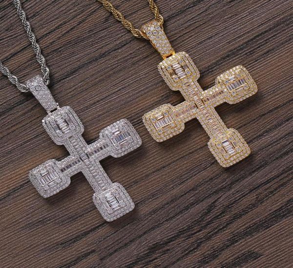 

hip hop iced out zircon cross necklace pendant gold silver plated bling bling punk jewelry gift9265968