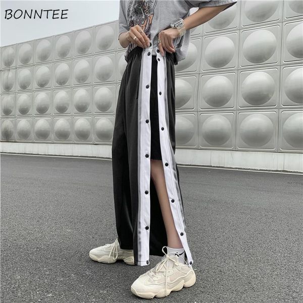 

pants summer casual pants men side buttons slit harajuku ins design straight trousers loose running street wear bf large size s3xl, Black