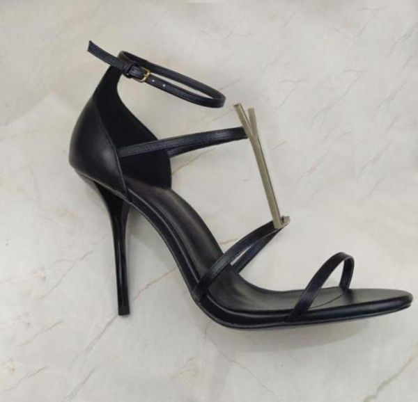 

designer women sandals party fashion rivet dance shoe new heels super 11cm lady wedding metal belt buckle high heel woman sho9368127, Black