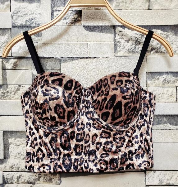 

t-shirt 2022 women leopard print velvet short bustier crop outside wearing sleeveless high waist corset camis, White