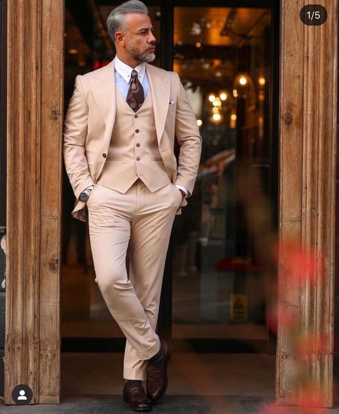 

blazers beige wide peak lapel one buttons men suits 3 pieces latest design costum homme groom wedding terno masculino slim fit blazer, White;black