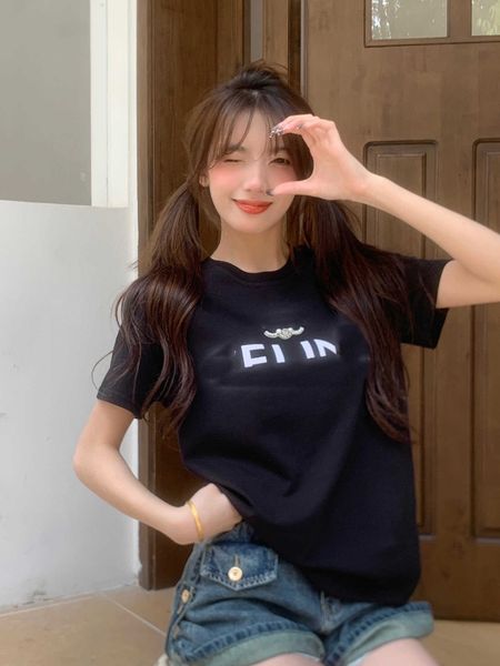 

23ss womens t-shirt womens designer clothing tee round neck pure cotton pearl logo letter printing short sleeve t shirt womens clothes, White