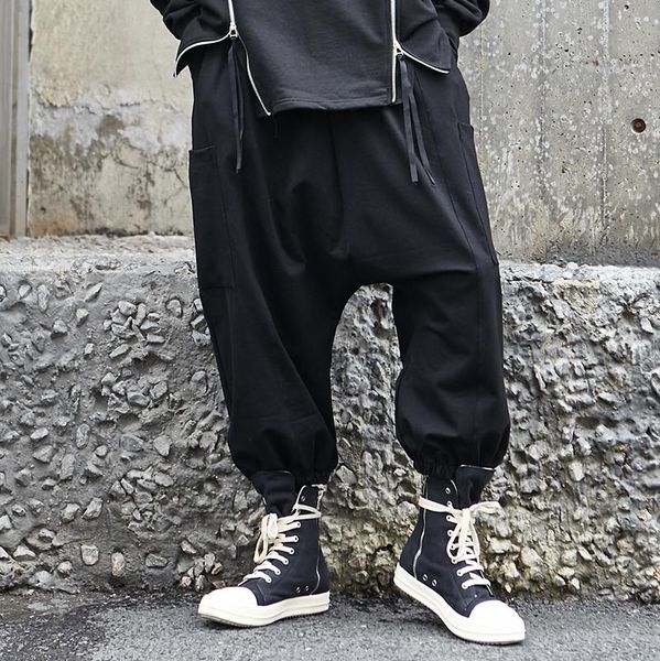 

pants men japan style black loose casual low crotch harem pant male streetwear punk gothic wide leg pants trousers sweatpants