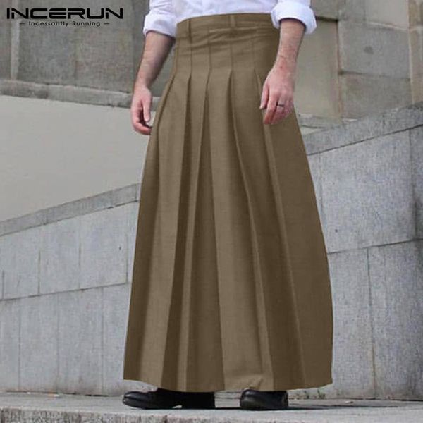 

pants men skirts pants pleated zipper solid color streetwear fashion men bottoms 2022 loose personality casual long skirts 5xl incerun, Black