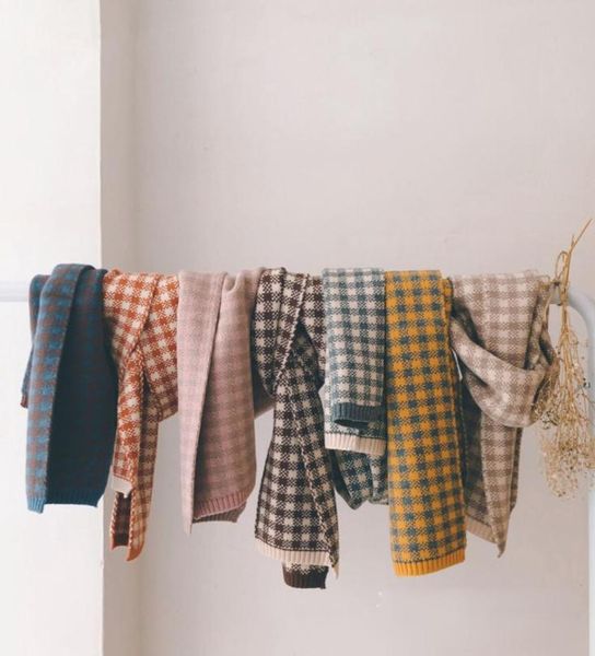 

children plaid scarves boys girls knitting lattice scarf kids casual shawl scarves fall winter girls plaid warm scarves a41414434268, Red;brown