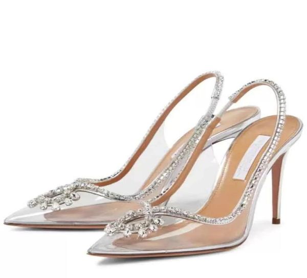 

luxury summer brands temptation sandals shoes women strappy spikes slingback lady pointed toe high heels wedding party weddin3683657, Black