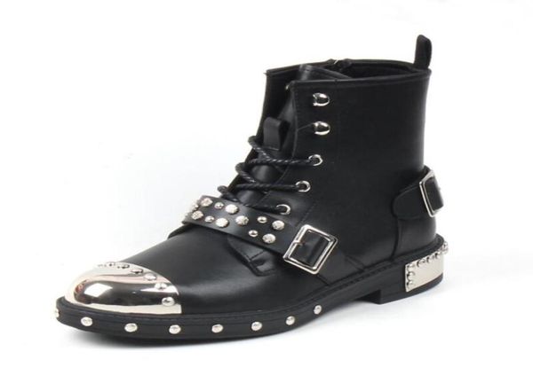 

men039s boots british hairstylist martin boots rivet high motorcycle middle tube iron toe short zapatos hombre b349852153, Black