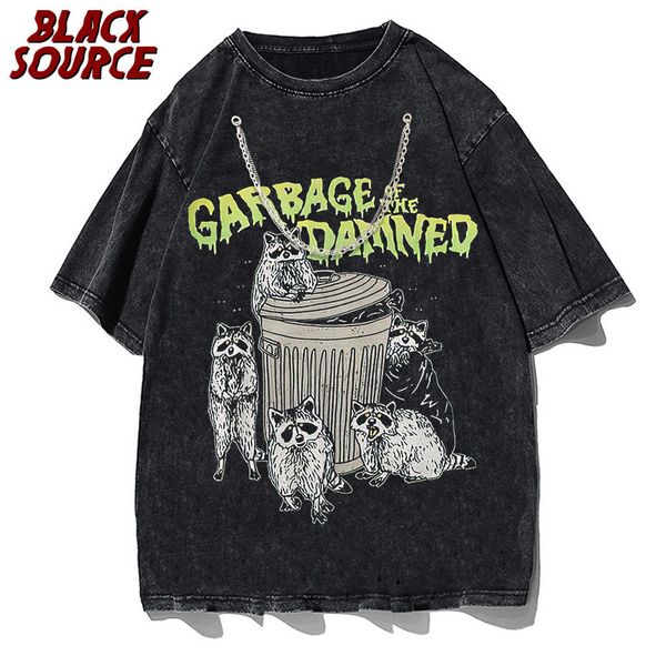 

men s t shirts black source brand t shirt high street raccoon cartoon tidal current mens vintage shirts graphic creative t shirt 230421, White;black