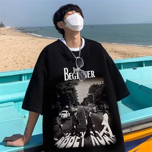 

26% off street short men's summer versatile fashion half sleeve t-shirt ins loose size hip hop raspy handsome top, White;black