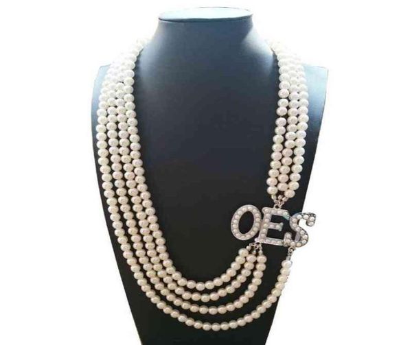 

ekso african pearl order of the eastern star multilayer statement jewelry oes pearl necklace h2204265745884, Silver