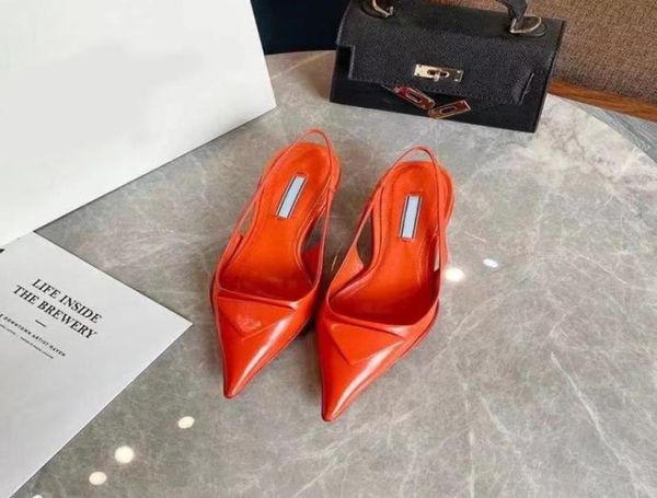 

2021 spring bag pointed 3cm highheeled sandals colorful classic triangle badge decoration fashionable women sheepskin lining2636466, Black