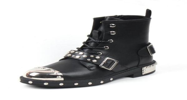 

men039s boots british hairstylist martin boots rivet high motorcycle middle tube iron toe short zapatos hombre b347252559, Black